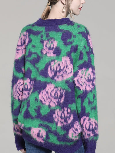 Suéter Pullover para Mujer con Cuello Redondo y Jacquard Floral Bicolor - Image 5