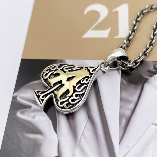 Colgante Corazón de Plata S925 Efecto Envejecido Póker Negro - Símbolo de Amor