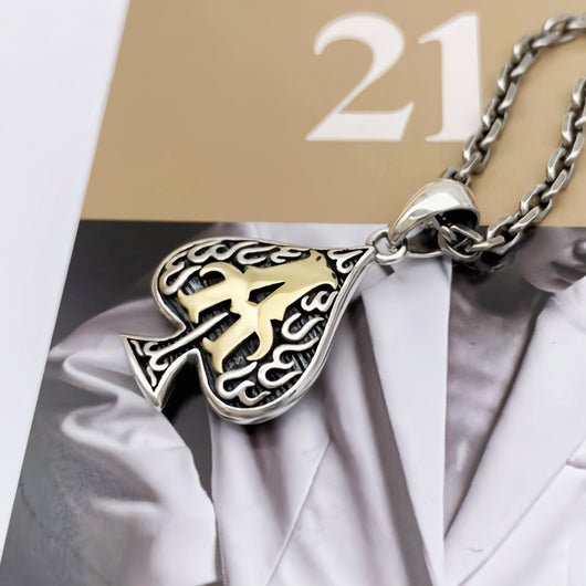Colgante Corazón de Plata S925 Efecto Envejecido Póker Negro - Símbolo de Amor
