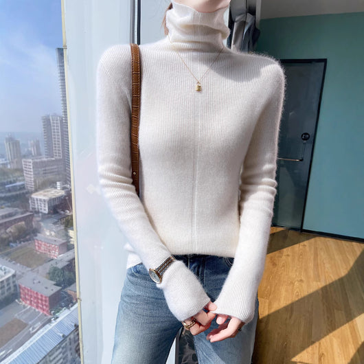 Suéter de Cuello Alto Tejido en Lana para Otoño e Invierno - Ajuste Slim - Image 17