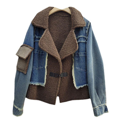 Abrigo Denim de Lana de Cordero con Diseño de Costura para Invierno - Image 5