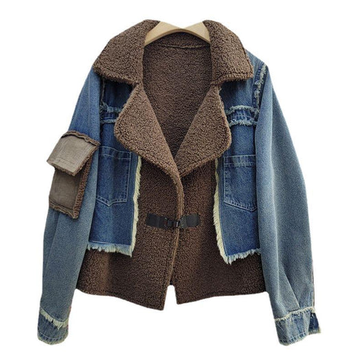 Abrigo Denim de Lana de Cordero con Diseño de Costura para Invierno - Image 5