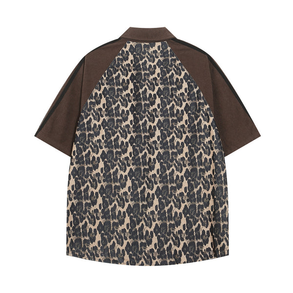 Camisa Vintage Estampado Leopardo Manga Corta para Hombre