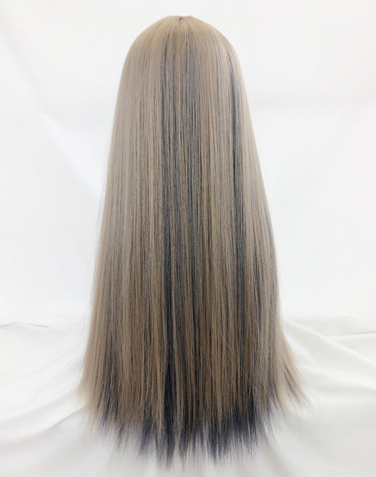 Peluca Larga Degradado Oro Azul Neblina - Cabello Sintético Premium - Image 4