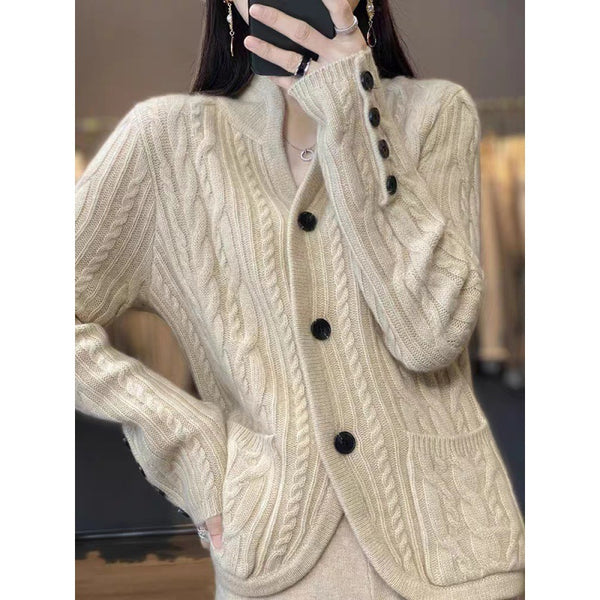Chaqueta de Lana Tejida Estilo Occidental con Bolsillos