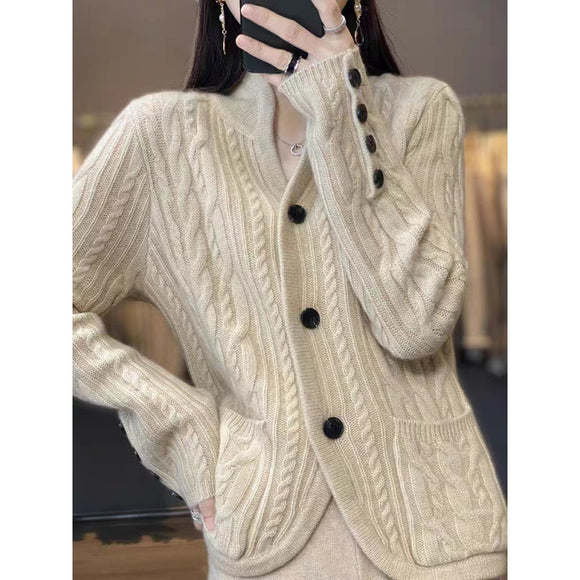 Chaqueta de Lana Tejida Estilo Occidental con Bolsillos