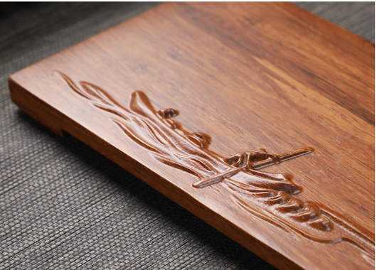 Bandeja de Té Retro de Madera Maciza con Abanico Decorativo - Image 12