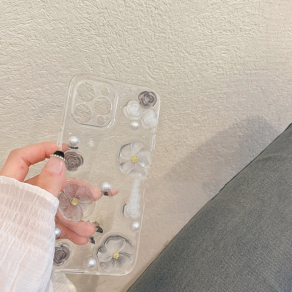 Funda Silicona con Flores y Brillo Epoxi para Teléfono