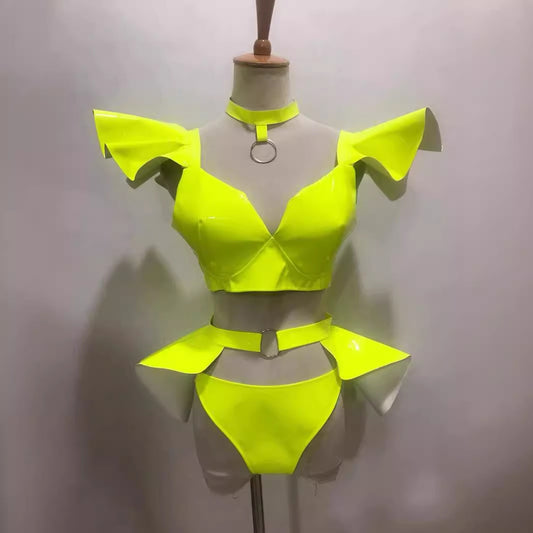 Traje de Cuero Charol Brillante Sexy para Escenario
