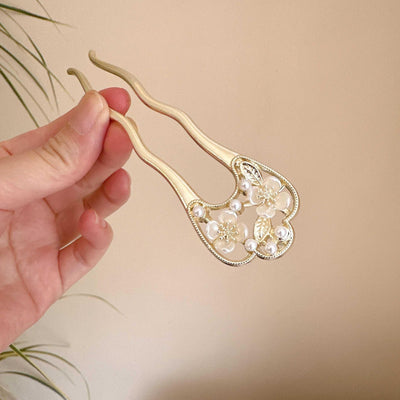 Horquilla en U Estilo Camelia con Cuentas Elegantes - Image 3