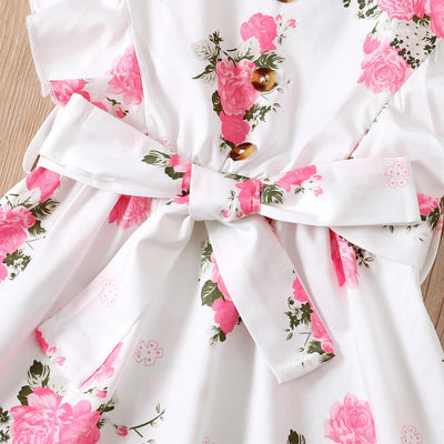 Vestido Infantil Floral con Volantes y Cinturón para Niñas - Image 10