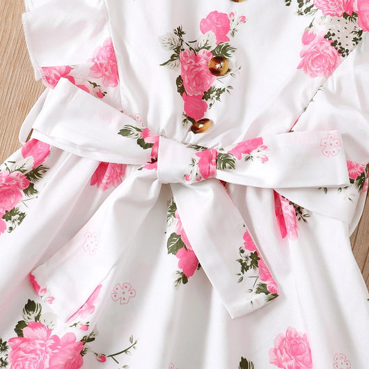Vestido Infantil Floral con Volantes y Cinturón para Niñas - Image 10