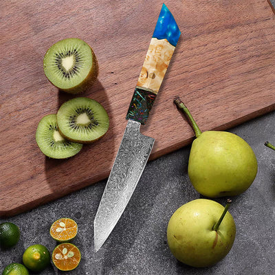 Cuchillo de Chef Damasco con Mango de Madera y Resina Shadow