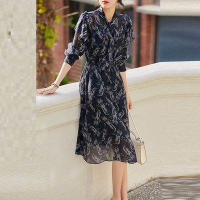 Vestido Camisero de Seda Pura con Cuello Flotante - Primavera Verano