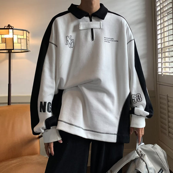 Suéter Polo Hombro Descubierto Estilo Preppy Americano para Parejas