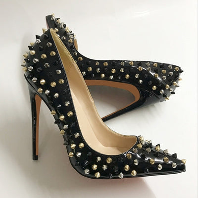 Tacones Altos Negros de Charol con Remaches - Stiletto Puntiagudo Elegante - Image 7