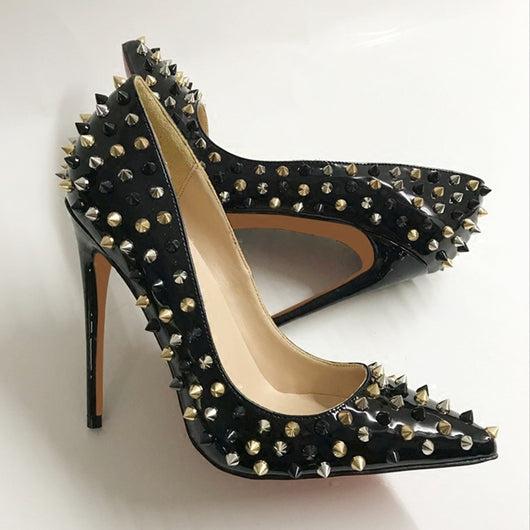 Tacones Altos Negros de Charol con Remaches - Stiletto Puntiagudo Elegante - Image 7
