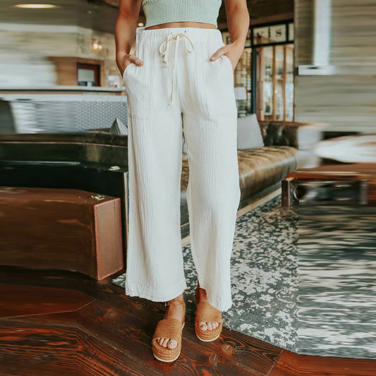 Pantalones Anchos de Cintura Alta con Cordones - Diseño Minimalista y Cómodo - Image 2