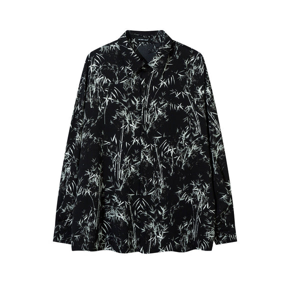 Camisa Suelta Estampado Bosque de Bambú para Hombre