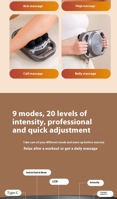 White six-head percussion muscle massager with LCD screen, 9-speed mode, and 20-speed intensity for deep tissue relaxation. - Image 21