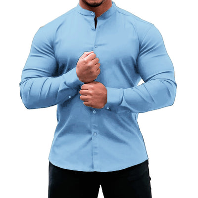 Camisa Casual de Manga Larga para Hombre - Ajuste Slim Colores Sólidos - Image 7