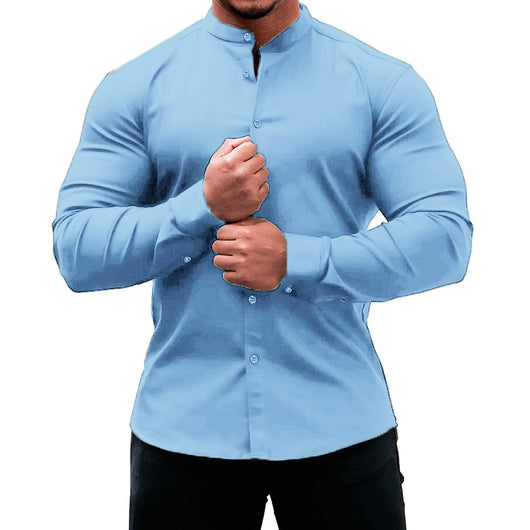 Camisa Casual de Manga Larga para Hombre - Ajuste Slim Colores Sólidos - Image 7