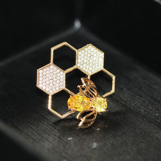 Broche Abeja Diamante Panal Geométrico Giratorio - Image 12