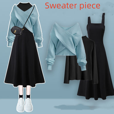 Conjunto de 3 Piezas: Suéter Cruzado con Vestido Base y Blusa - Image 7