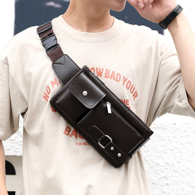 Bolsa de Cintura para Hombre de Cuero PU Color Sólido - Riñonera de Viaje - Image 5