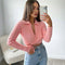 Deep V-Neck Knitted Cardigan with Tie - Long Sleeve Fitted for Women