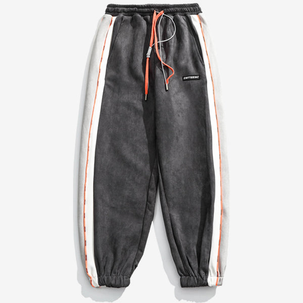 Pantalón Suelto de Gamuza con Contraste de Colores y Cintura Ajustable