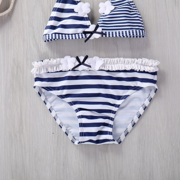 Traje de Baño Infantil con Encaje y Rayas