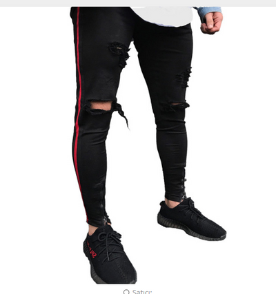 Jeans Skinny Rotos con Franja Lateral