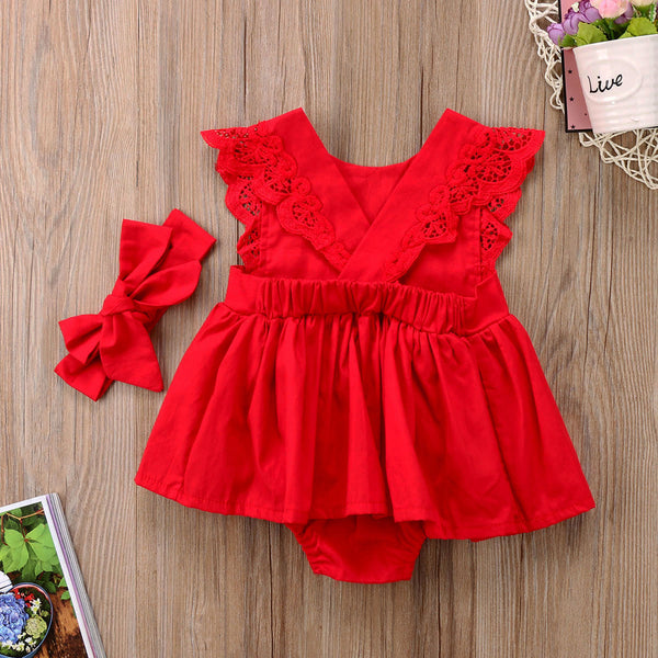 Vestido de Encaje Rojo con Volantes para Niñas