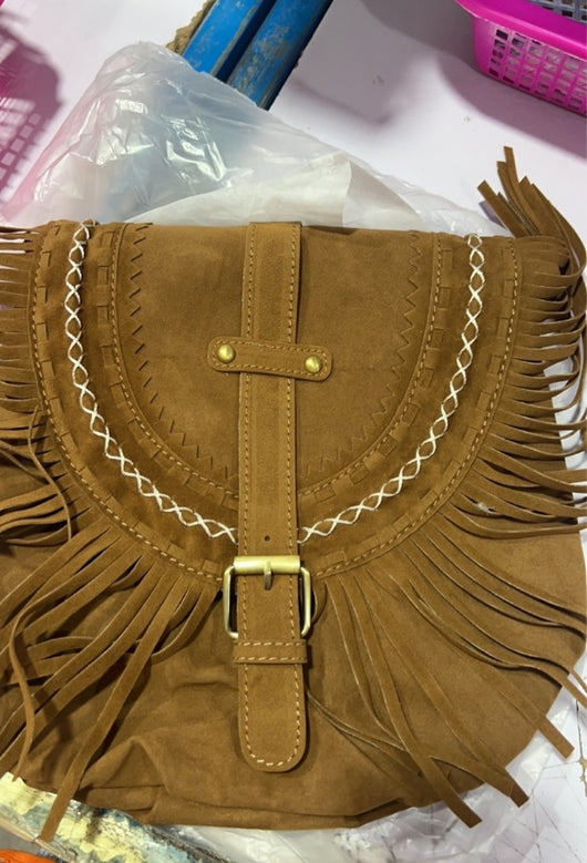 Bolso Bandolera Retro de Ante con Borlas para Mujer - Image 7