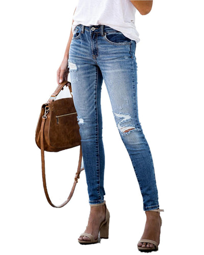 Pantalones Denim Slim Fit con Roturas en Rodillas - Image 4
