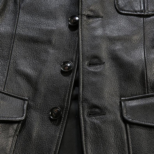 Blazer de Cuero Casual Abotonado Simple - Image 16