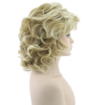 Peluca Rizada Corta Dorada de Cabello Sintético Resistente al Calor - Image 3