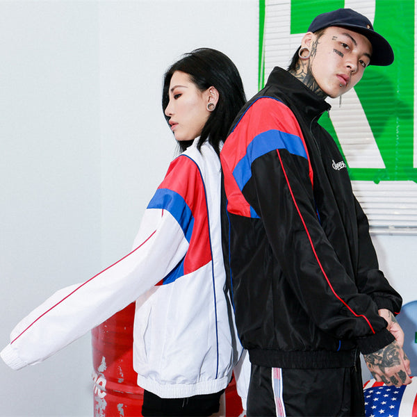 Chamarra Cortaviento Hip Hop con Costuras de Contraste - Estilo Urbano Tendencia