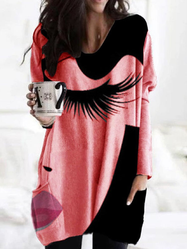 Blusa de Cuello V con Estampado y Ruedo Irregular