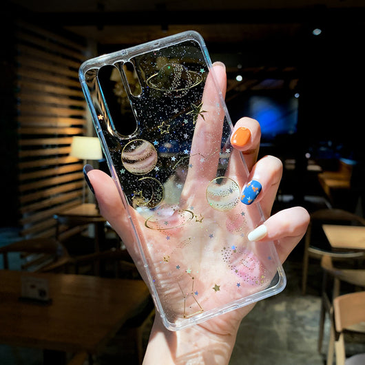 Funda de teléfono con planeta de lentejuelas transparente - Image 14
