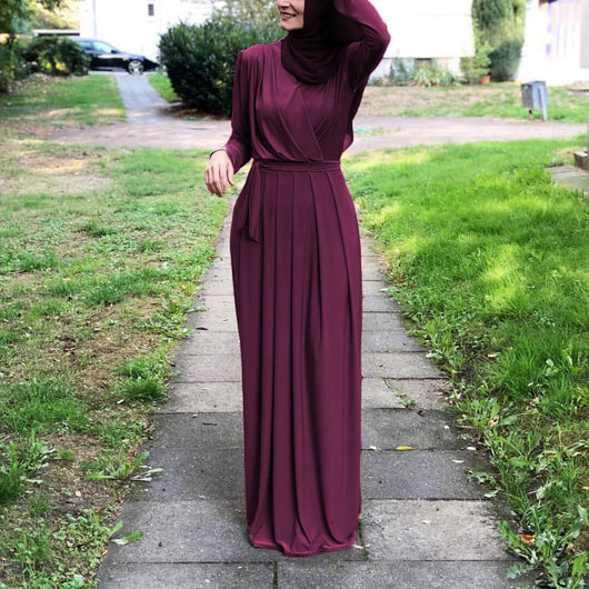 Vestido Largo Musulmán de Color Sólido para Mujer - Image 19