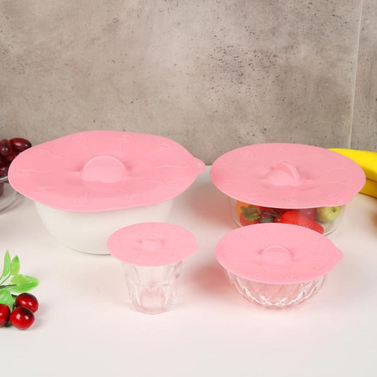 Set de 4 Tapas de Silicona Reutilizables con Ventosa - Sellado Hermético para Microondas y Almacenamiento