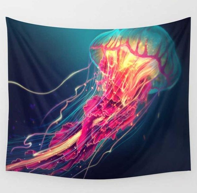 Psychedelic tapestry featuring an abstract lion's face with vibrant green, blue, yellow, and red dripping colors. - Image 6