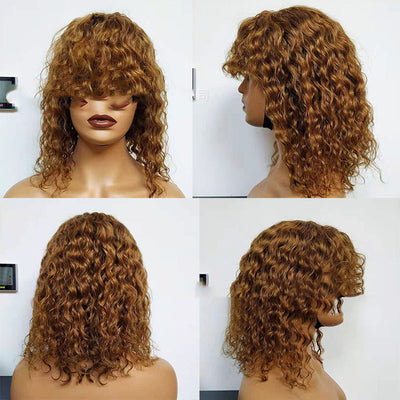 Pelucas de Cabello Humano Ondas de Agua con Flequillo - Image 6