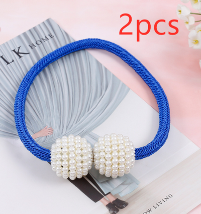 Magenta elastic curtain tieback with two white pearl-beaded spheres, designed to hold curtains elegantly. - Image 25