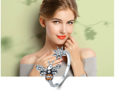 Anillo Ajustable de Plata 925 con Abeja y Diamante - Diseño Elegante - Image 2