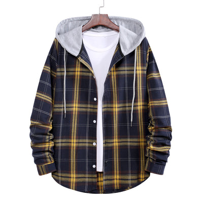 Camisa Hoodie Cuadros con Bloques de Color para Hombre - Image 17