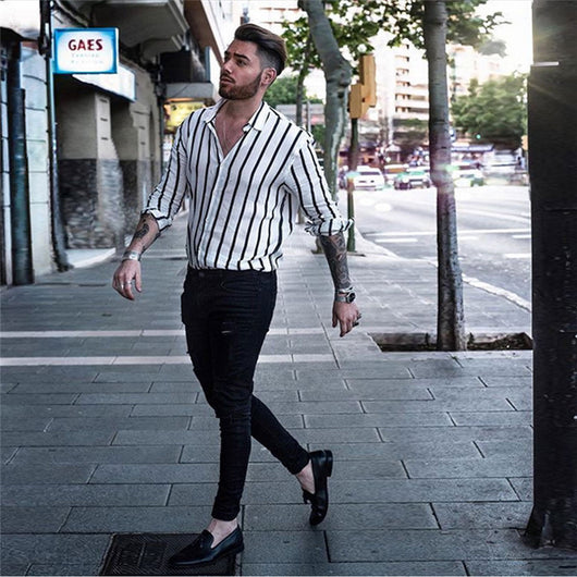 Camisa Casual de Manga Larga con Rayas para Hombre - Image 3