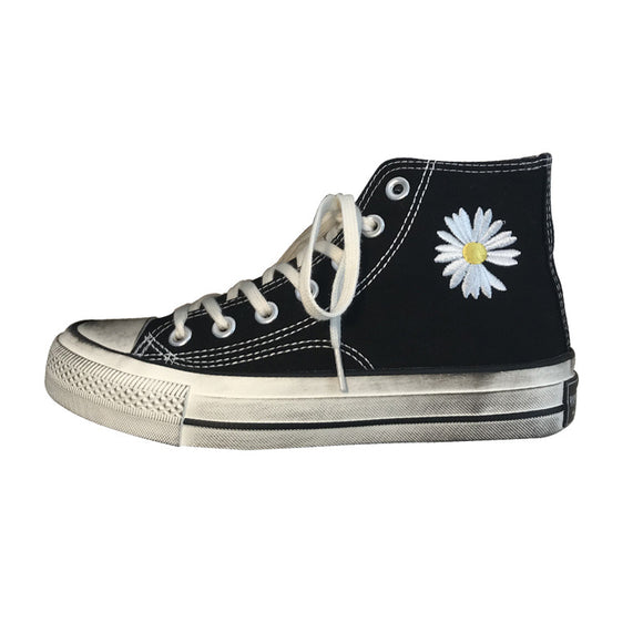 Zapatillas Retro Altas de Lona Negra Estilo Estudiante